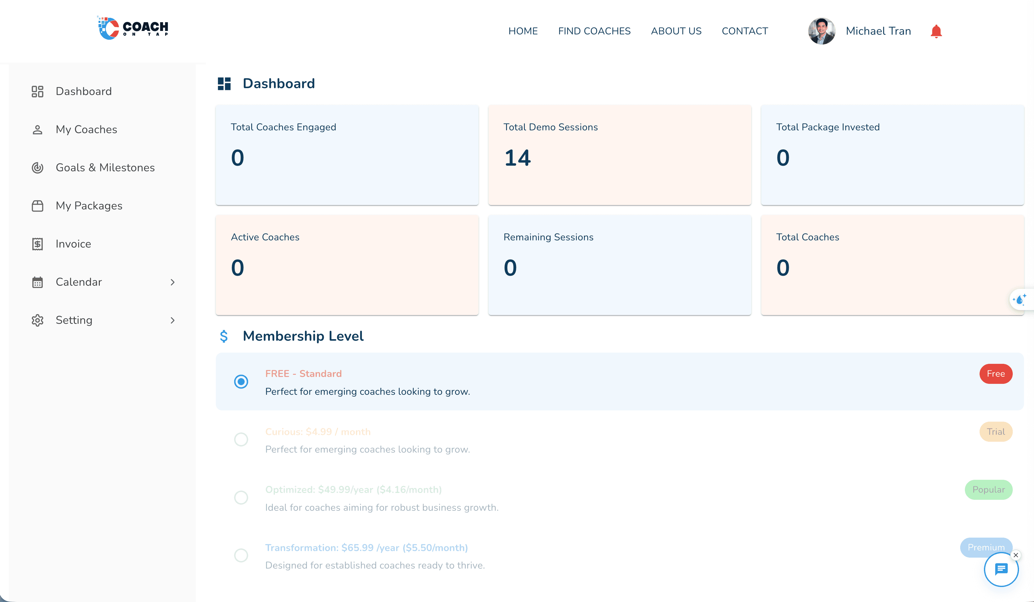 Coach on Tap coach dashboard